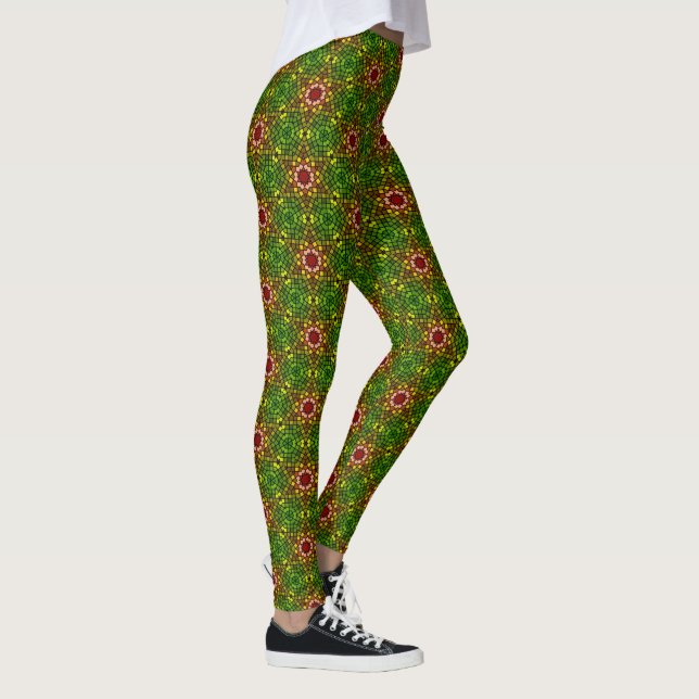 Leggings aus grünen und roten Mosaikfliesen (Rechts)
