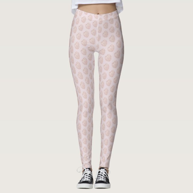 Leggings aus rosa tropischem Leaf (Vorderseite)
