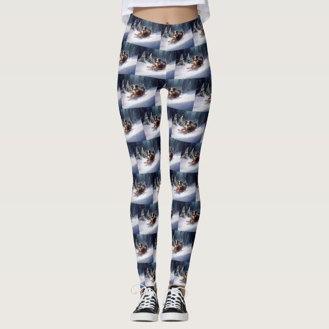 Leggings Australian Shepherd hiver neige de Noël (Devant)