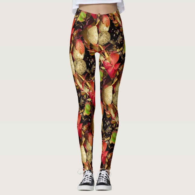 Leggings Automne Feuilles automnales, châtaignes champignon (Devant)