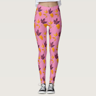 Leggings Automne Feuilles de l'automne Mauve Bourgogne et b