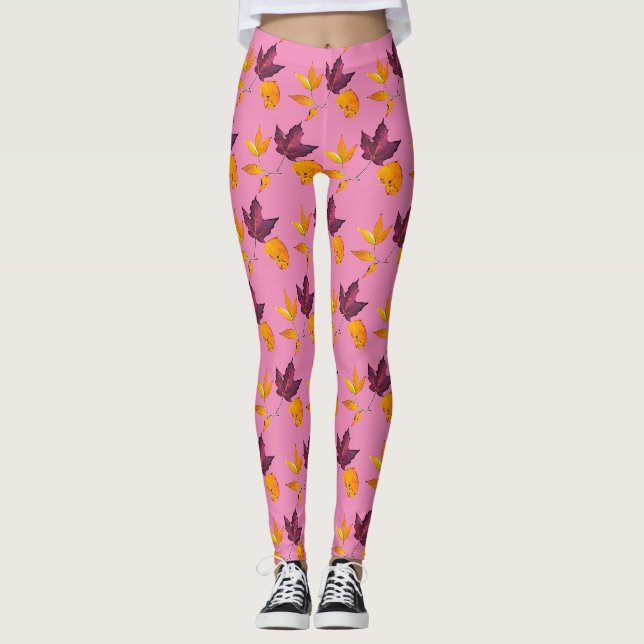 Leggings Automne Feuilles de l'automne Mauve Bourgogne et b (Devant)