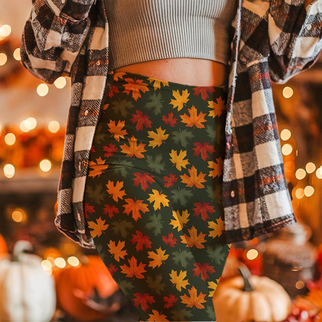 Leggings Automne Feuilles d'érable automne vert (Créateur téléchargé)