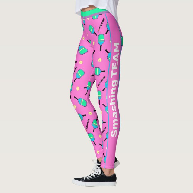 Leggings Avec le pastel texte j'aime Pickleball rose (Gauche)