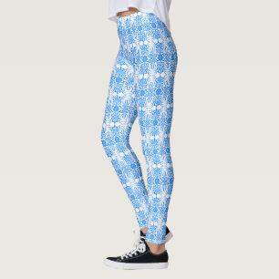 Leggings Azure Blue Damask