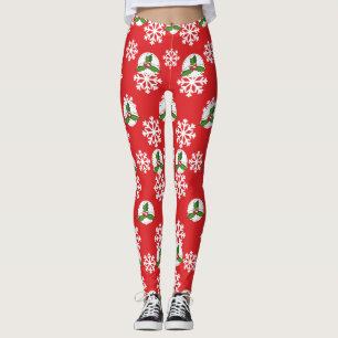 Leggings Baie de houx sur motif flocons de neige rouge et b