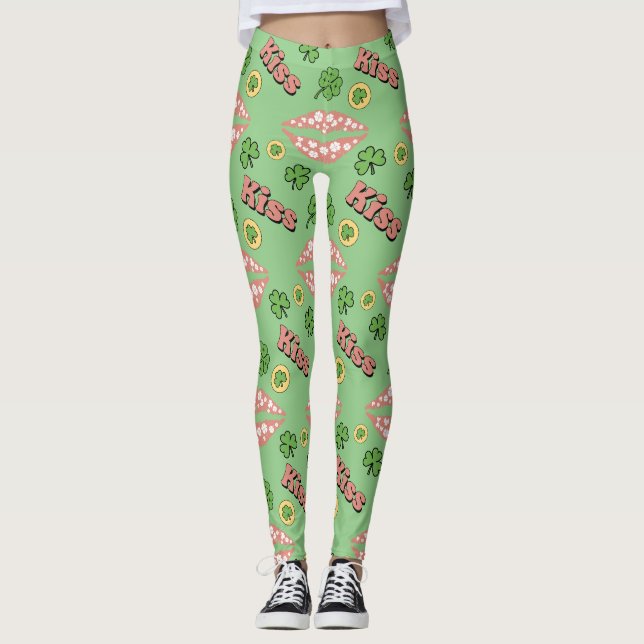 Leggings Baiser Lèvres de trèfle Saint Patrick Jour Sage Le (Devant)