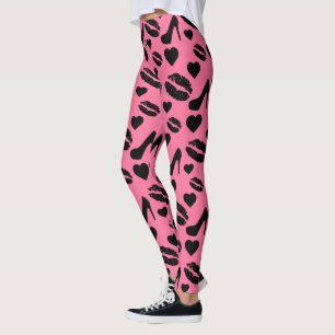 Leggings Baisers aux lèvres talons hauts noirs Maquillage F