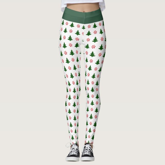 Leggings Baisers de sucre de canne et arbres de Noël (Devant)