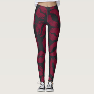 Leggings Baisers en bâton à lèvres : empreintes rouges fonc