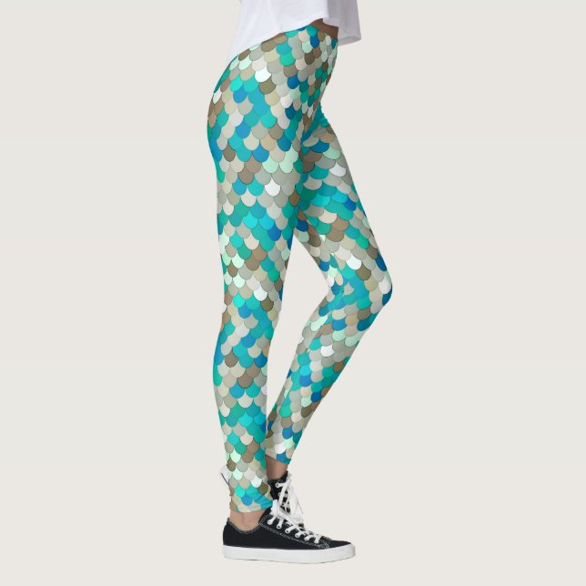 Leggings Balances de sirènes, Turquoise, Aqua, Taupe & Crèm (Droite)