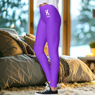 Leggings Ballon Monogramme Nom Personnalisé Violet Blanc An