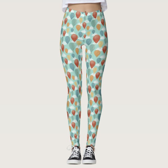 Leggings Ballons à air chaud et nuages blancs à motif (Devant)