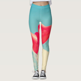 Leggings Ballons du Coeur Rouge contre ciel nuageux
