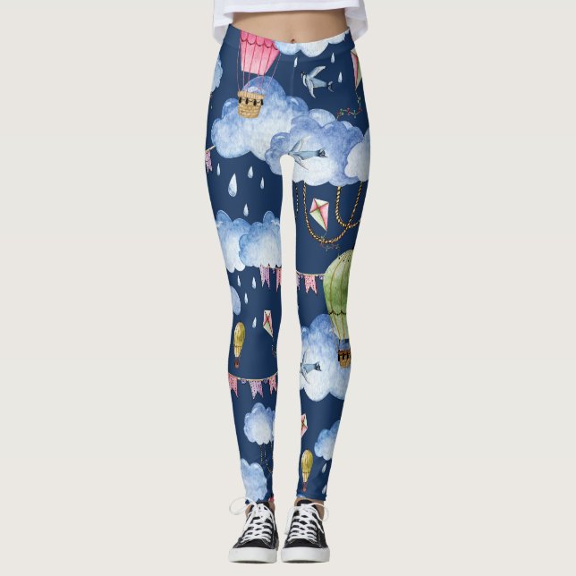 Leggings Ballons Whimsical : Motif de nuage d'aquarelle (Devant)