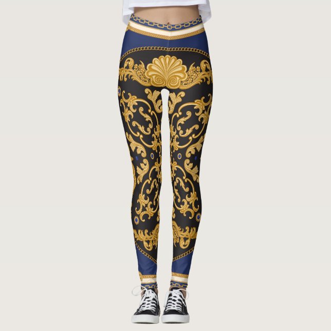 Leggings Bandana Print : Black Blue Gold. (Devant)