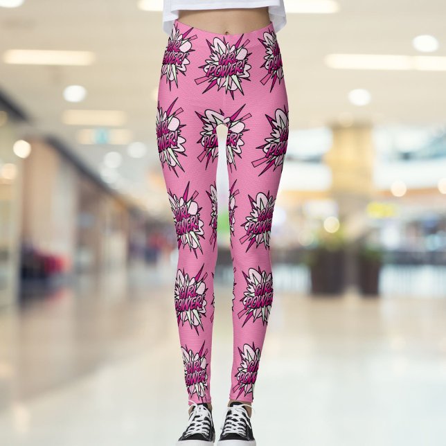 Leggings Bande dessinée POUVOIR FILLE Livre Pop Art rose (GIRL POWER Comic Book Pop Art Pink Leggings)