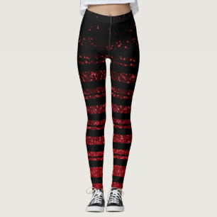 Leggings Bande d'Halloween noir et Parties scintillant roug