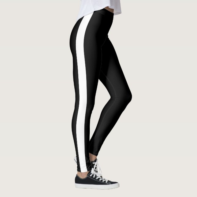 Leggings Bande latérale blanche simple et lisse sur le noir (Droite)