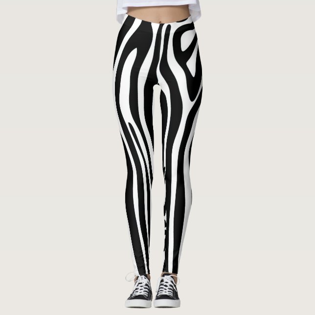 Leggings Bande longue bande noire et blanche (Devant)