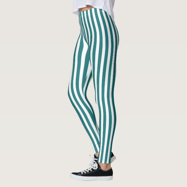 Leggings Bandes de bonbons turquoises et blanches (Gauche)