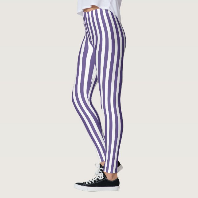 Leggings Bandes de bonbons ultra violettes et blanches (Gauche)