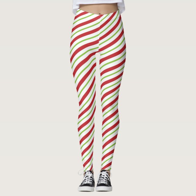 Leggings Bandes De Sucre de canne Rouge Et Vert (Devant)
