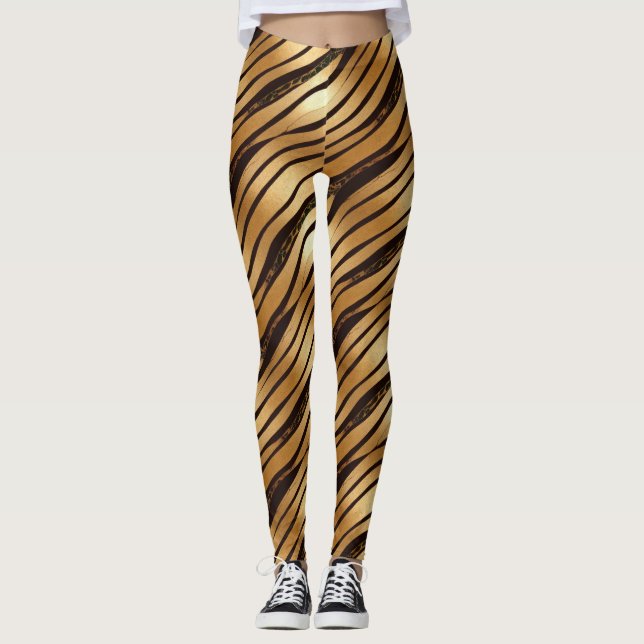 Leggings Bandes Empreintes de léopard Brown d'or (Devant)