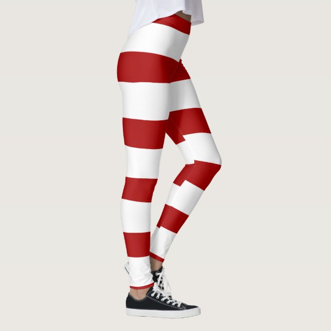 Leggings Bandes inégales en rouge et blanc (Droite)