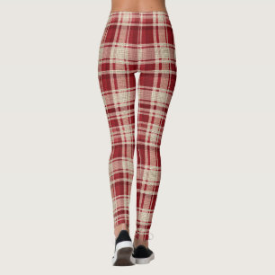 Leggings Bandes Plaid Crème Rouge