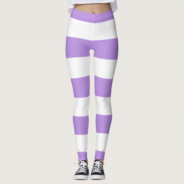 Leggings Bandes pourpres, Blancs, Motif rayé (Devant)