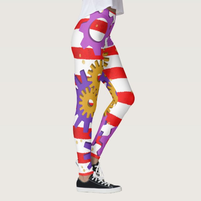 Leggings Bandes rouges et blanches Jambes d'engrenages viol (Droite)