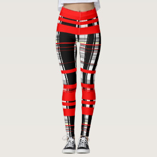 Leggings Bandes rouges et blanches noires abstraites