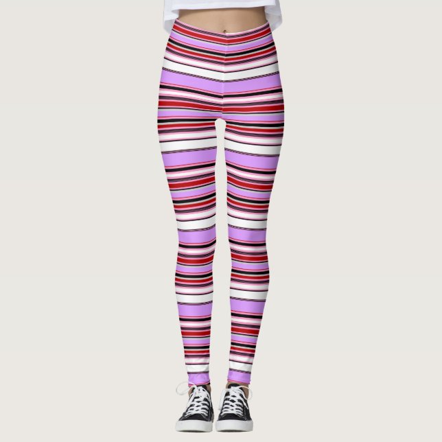 Leggings Bandes rouges violettes mignonnes (Devant)