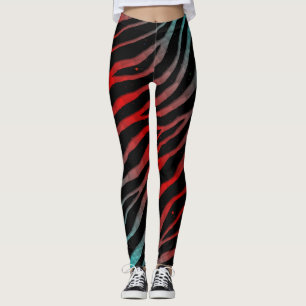 Leggings Bandes SpaceTime arrachées - Cyan/Rouge