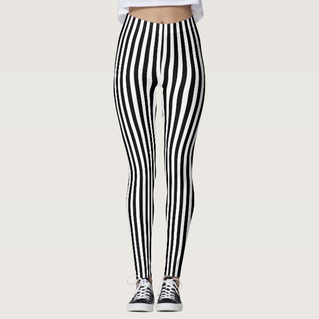 Leggings Bandes verticales de petite taille en noir et blan (Devant)