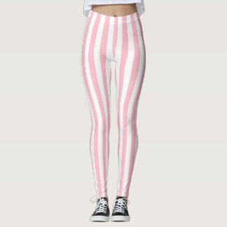 Leggings Bandes verticales de taille moyenne rose et blanch