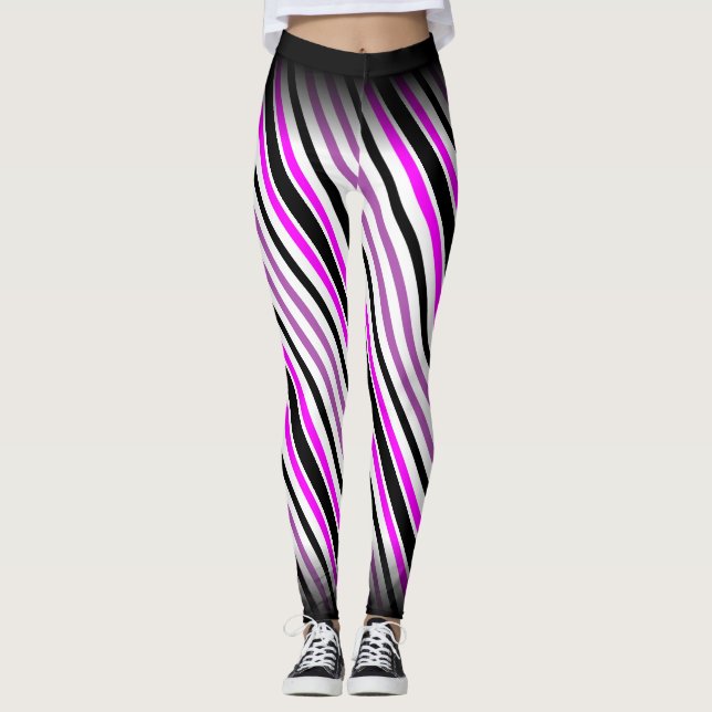Leggings Bandes verticales simples roses et noires sur blan (Devant)