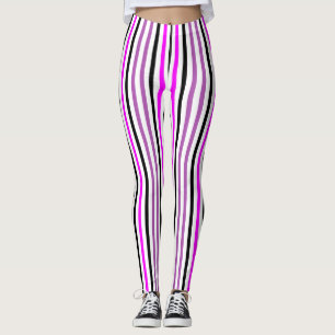 Leggings Bandes verticales simples roses et noires sur blan