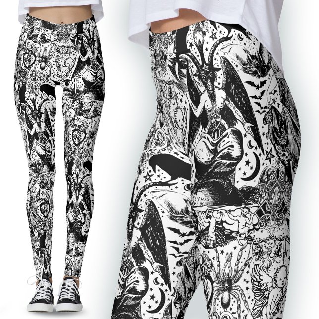 Leggings Baphomet gothique victorien noir et blanc (Créateur téléchargé)