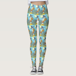 LEGGINGS BARN OWL FOLK ART, HALLOWEEN BIRD LEGINGS