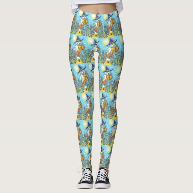 LEGGINGS BARN OWL FOLK ART, HALLOWEEN BIRD LEGINGS (Devant)