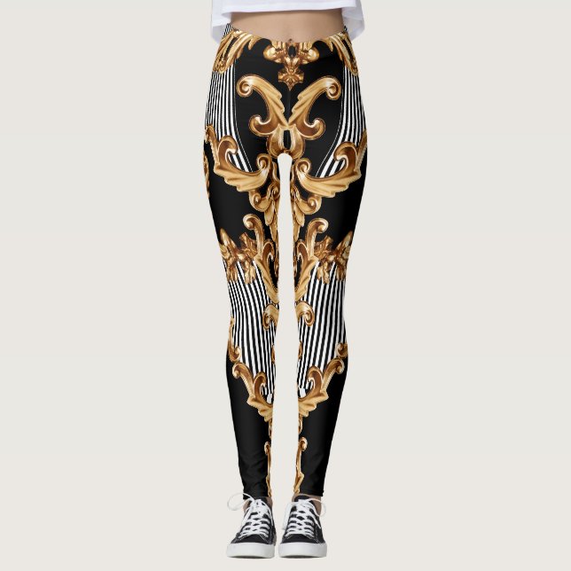Leggings Baroque doré, décoration complexe. (Devant)