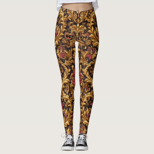 Leggings Baroque Floral Royal avec Ornement Doré