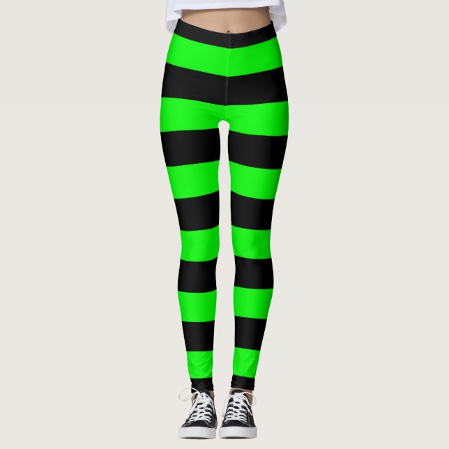 Leggings Bas de sorcières rayées noires et vertes (Devant)