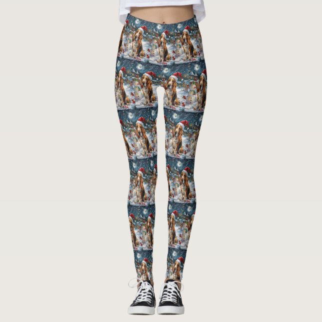Leggings Basset Hound Chien Winter Wonderland Noël Joie (Devant)