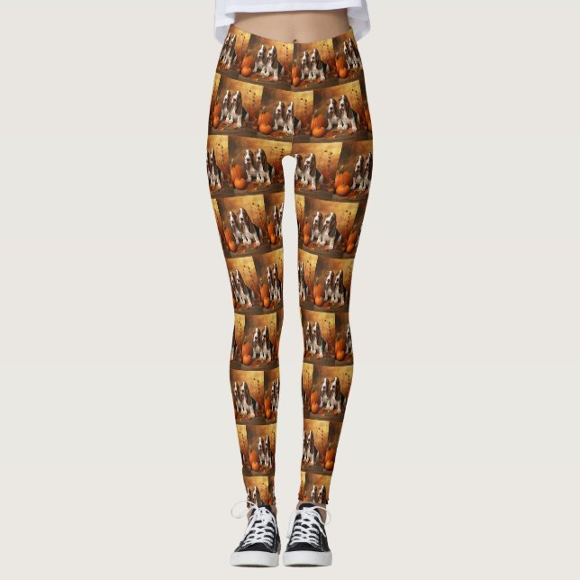 Leggings Basset Hound Chiot Automne Citrouille de plaisir (Devant)