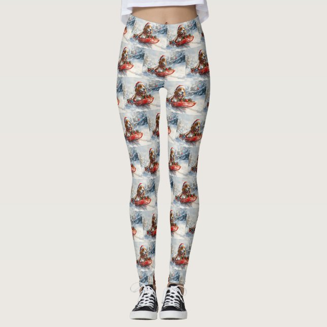 Leggings Basset Hound Dog in Sledge Let it Neige Noël (Devant)
