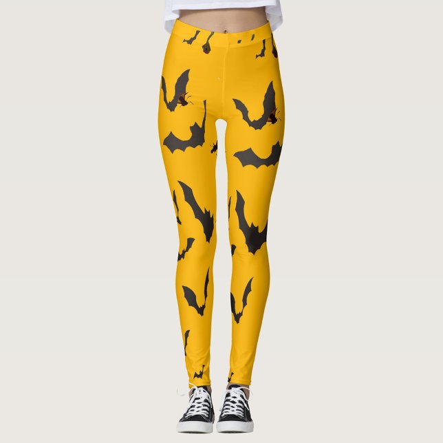Leggings Bat Girl (Need a Halloween Costume Black Bats, Orange Background, with Matching Tank Top!)