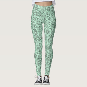 Leggings Batik vert menthe motif floral paisley style bohèm